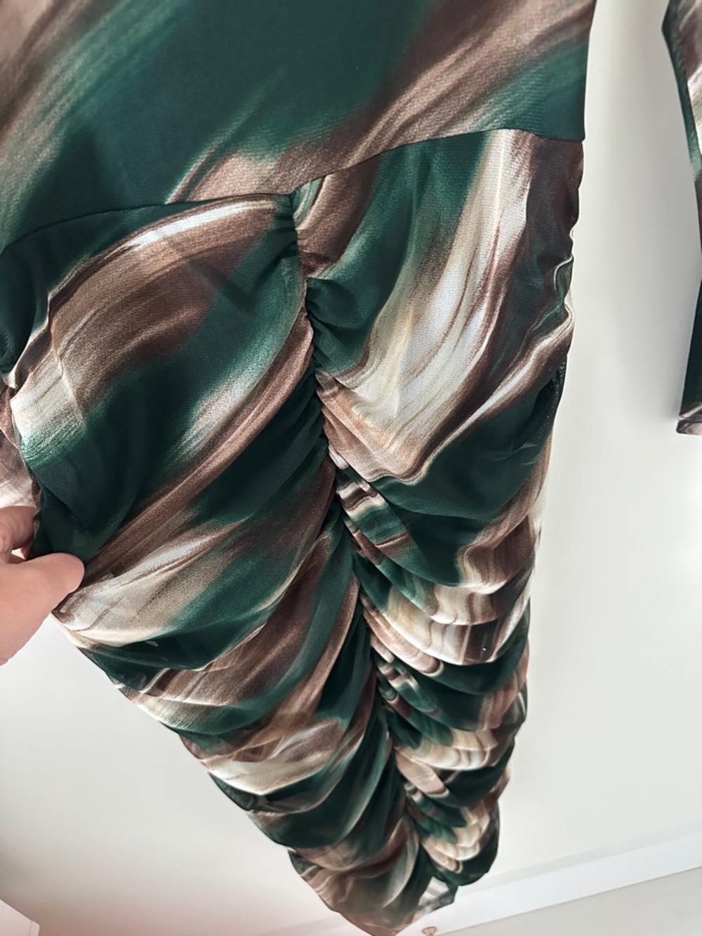 Fashion Nova Teal, Brown & Cream Abstract Wrap Midi Dress 1X - Picture 5 of 6